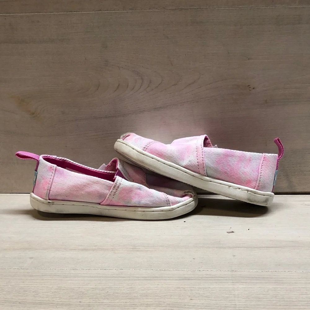 TOMS Kids Pink and White Tie-Dye Slip-On Shoes #1498
